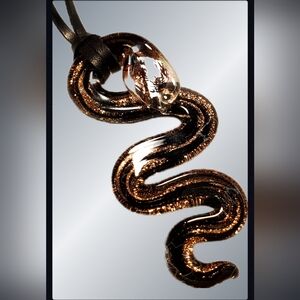 Elegant Serpent Glass Pendant on Leather Cord, NWOT